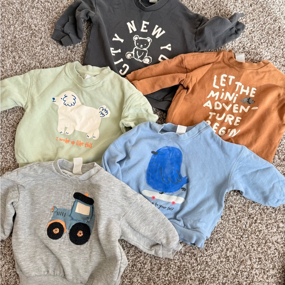 H&M Babies Sweatshirts (4) + Sweatpants (2) Bundle 6-9mo